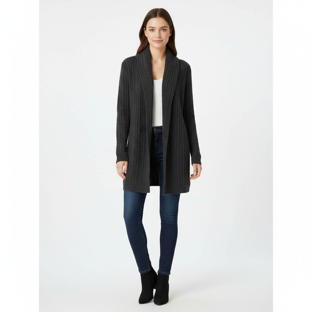 Lauren Ralph Lauren Charcoal Wool Cashmere Shawl Collar Cardigan Medium - Picture 1 of 10